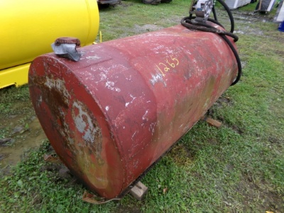 Red 300 Gal. Fuel Tank Nearly Full of Farm Diesel with Hand Pump and Extra