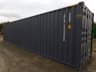New 40' Shipping / Storage Container, Gray, 4 Side Access Doors, Swing Out