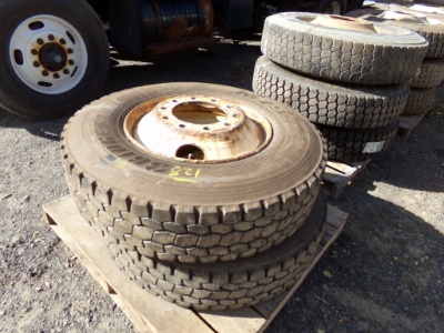 (2) Bridgestone 22.5 Tires Mtd. On Rims