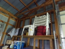 Group of (4) Plastic Lawn / Patio Chairs and (2) Tables (Shop Bldg.)