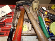 Box with Hammers, Rubber Mallets and a Couple Hand Saws