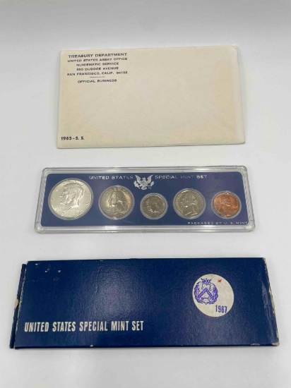 1965, 1966, 1967 US Special Mint Sets. 1965 is still in US mint sealed envelope (that is why there