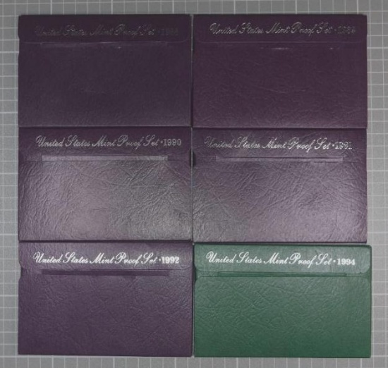 1988-1992 & 1994 US Mint Proof Sets (6 sets total).