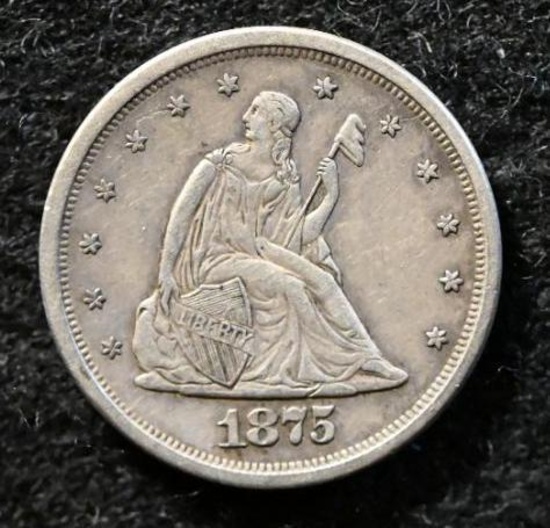 1875S Silver Seated Liberty twenty cent piece.