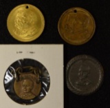 1860 Blaine/Logan; 1880 Fairfield & 1896 McKinley presidential campaign medals; 1876 Tilden (no pin