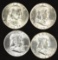 1953S, 1954, 1959 & 1963 Silver Franklin half dollars, Uncirculated (4 pieces total).