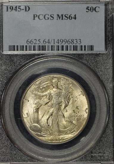1945D Walking Liberty Silver half dollar, PCGS MS-64.