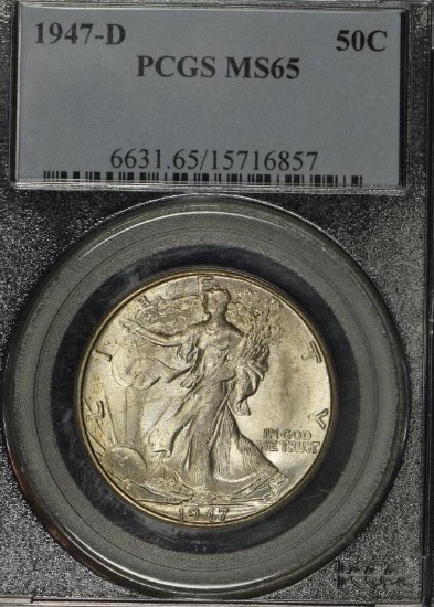 1947D Walking Liberty Silver half dollar, PCGS MS-65.