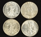 1937, 1943 & 1945 Silver Walking Liberty & 1949 Silver Franklin half dollars (4 pieces total).