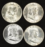 1953S, 1954, 1959 & 1963 Silver Franklin half dollars, Uncirculated (4 pieces total).