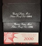 1994, 1998 & 2000 US Mint Silver Proof sets (3 sets total).