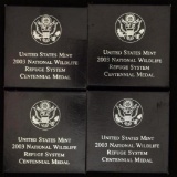 Set of four 2003 Silver National Wildlife Refuge System Centennial Medal Series: Bald Eagle, Elk,
