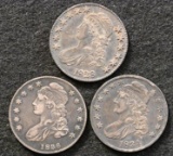 1828, 1834, 1836 Silver Bust half dollar (3 pieces total).