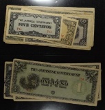 CURRENCY: Japanese Invasion Money (Philippines). 1942: 5,5 & (2) 50 centavos also 1,5 & 10 pesos