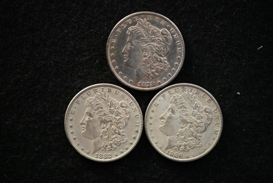 1878S, 1882 & 1886 Silver Morgan dollars (3 pcs).