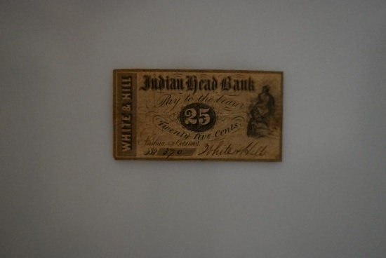 New Hampshire Scrip: 1862, 25 cents, White & Hill, Indian Head Bank.