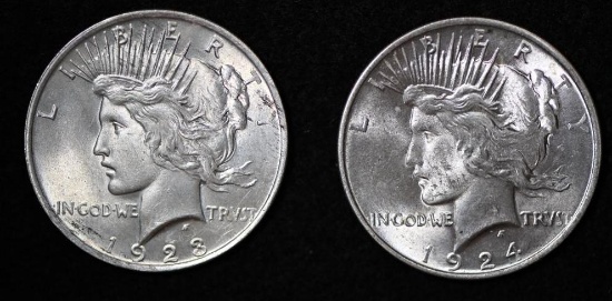 1923 & 1924 Silver Peace dollars (2 pcs).