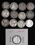 1851, 1853 Arrows, 1856, 1857, 1873, 1883, 1889 & 1891 Silver Seated Liberty dimes. 1916, 1916S,