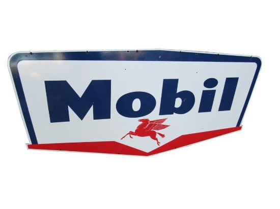 Good-looking 1957 Mobil Oil double-sided porcelain service station sign.