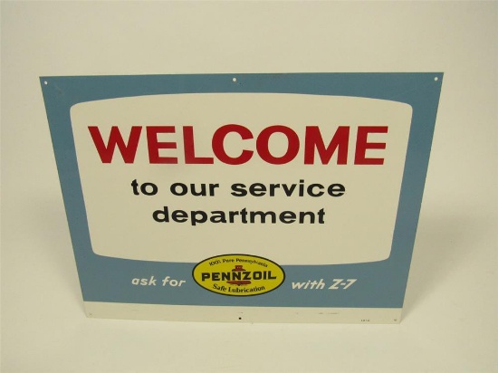 NOS vintage Pennzoil Motor Oil Welcome to our service department tin dealership sign.