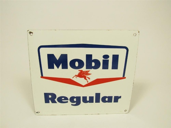 Late 1950s Mobil Regular porcelain pump plate sign with Mobil Pegasus logo.