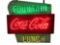 Exceptional circa 1950s Coca-Cola Fountain-Lunch double-sided neon porcelain diner sign.