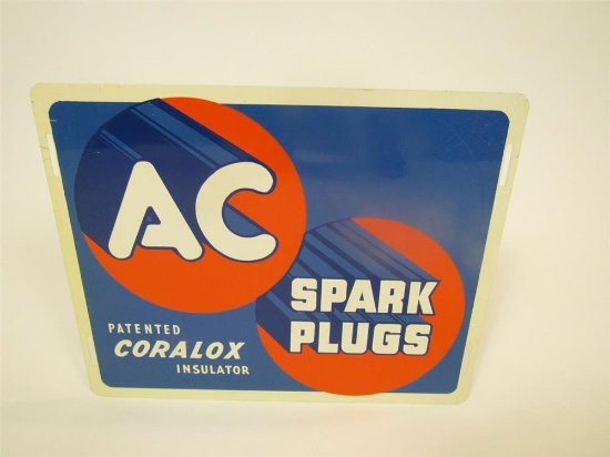 NOS late 1930s-early 40s AC Spark Plugs single-sided tin painted automotive garage sign.