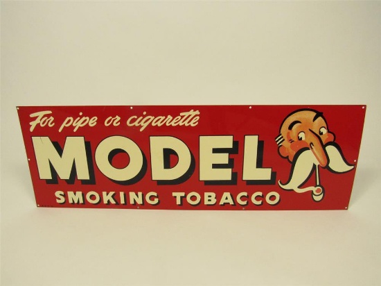 NOS 1952 Model Smoking Tobacco single-sided tin sign with cute graphics.