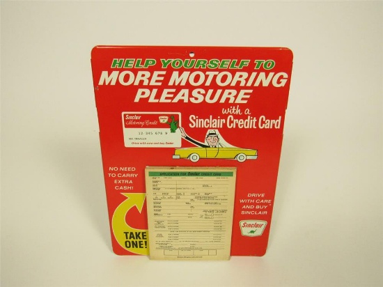 Neat NOS 1960s Sinclair Oil credit card application single-sided tin service station sign.