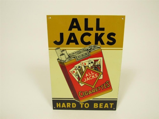 Fabulous 1930s All Jacks Cigarettes Hard to Beat single-sided tin sign.