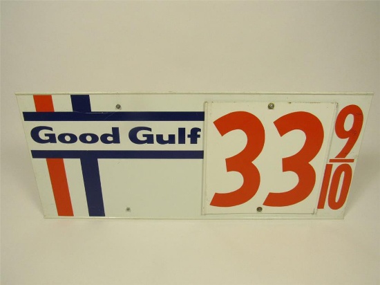 Interesting 1960s Good Gulf Gasoline double-sided tin service station adjustable price sign.