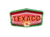 Awesome late 1950s-early 60s Texaco Oil single-sided porcelain service station sign with animated ne