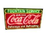 Superlative 1930s restored Drink Coca-Cola Fountain Service single-sided porcelain with neon sign.