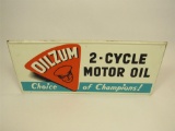 1965 Oilzum 2-Cyle Motor Oil Choice of Champions single-sided self-framed tin garage sign.