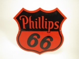 Gorgeous NOS 1954 Phillips 66 Oil double-sided die-cut porcelain sign.