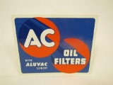 NOS late 1930s-early 40s AC Oil Filters with Aluvac Element tin painted automotive sign.