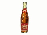 Very scarce late 1940s-early 50s Dodger Soda Beverage single-sided tin bottle-shaped sign.