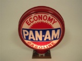 Marvelous circa 1930s Pan-Am Economy Gasoline high-profile metal-bodied gas pump globe.