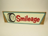 NOS 1960 BF Goodrich Smileage Tires double-sided tin automotive garage sign.