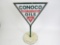 Sharp 1930s Conoco Germ Processed Oils double-sided porcelain curb sign.