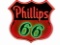 Large 1940s-1950s Phillips-66 Oil single-sided die-cut porcelain shield-shaped sign with neon.