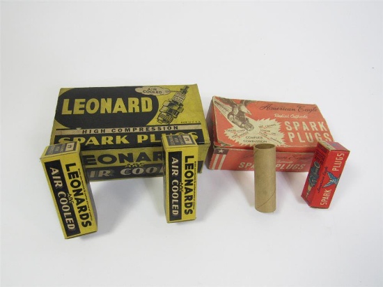 Lot of two 1930s spark plug countertop display boxes for American Eagle and Leonard.