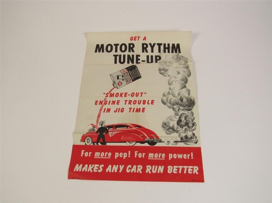 NOS 1940s Whiz Motor Rhythm single-sided automotive garage poster with nice graphics.