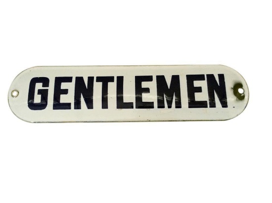 1930s service station Gentlemen single-sided porcelain restroom sign.