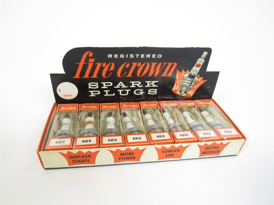 NOS early 1960s Fire Crown Spark Plugs automotive garage countertop display still full of NOS plugs.