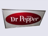 Fantastic large NOS 1960s Dr. Pepper Soda single-sided self-framed tin diner sign.