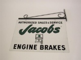 Sharp vintage Jacobs Engine Brakes Authorized Sales-Service double-sided tin sign with original hang