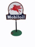 Circa 1940s Mobil Oil double-sided porcelain curb sign with Pegasus logo.