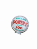 Circa 1950 Sinclair Power-X Over 100 Octane glass-bodied gas pump globe. Single lens.