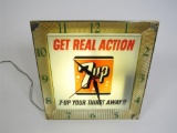 Get Real Action 1960s 7-Up light-up diner clock. Lights and works well. Horizontal crack in face.